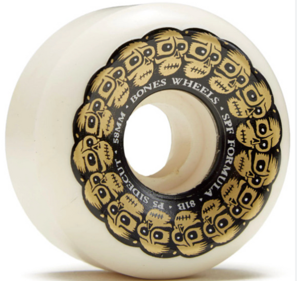 BONES WHEELS SPF SKATEBOARD WHEELS CIRCLE SKULLS GOLD 4PK