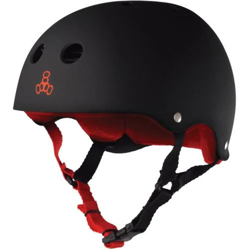 Triple 8 SS Helmet Black Rubber w Red Liner
